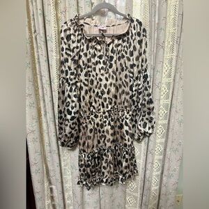 Buddy Love Leopard Print Smocked Waist Ruffle Mini Dress Size L